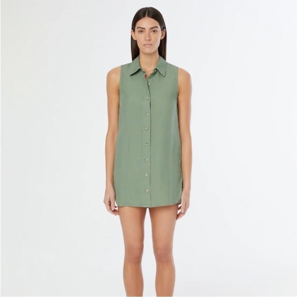 ONIA air linen sleeveless shirt dress in sea spray